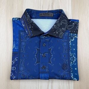 G/FORE Mens Blue Paisley Slim Fit Bandana Tech Piqué Golf Polo Shirt Size L